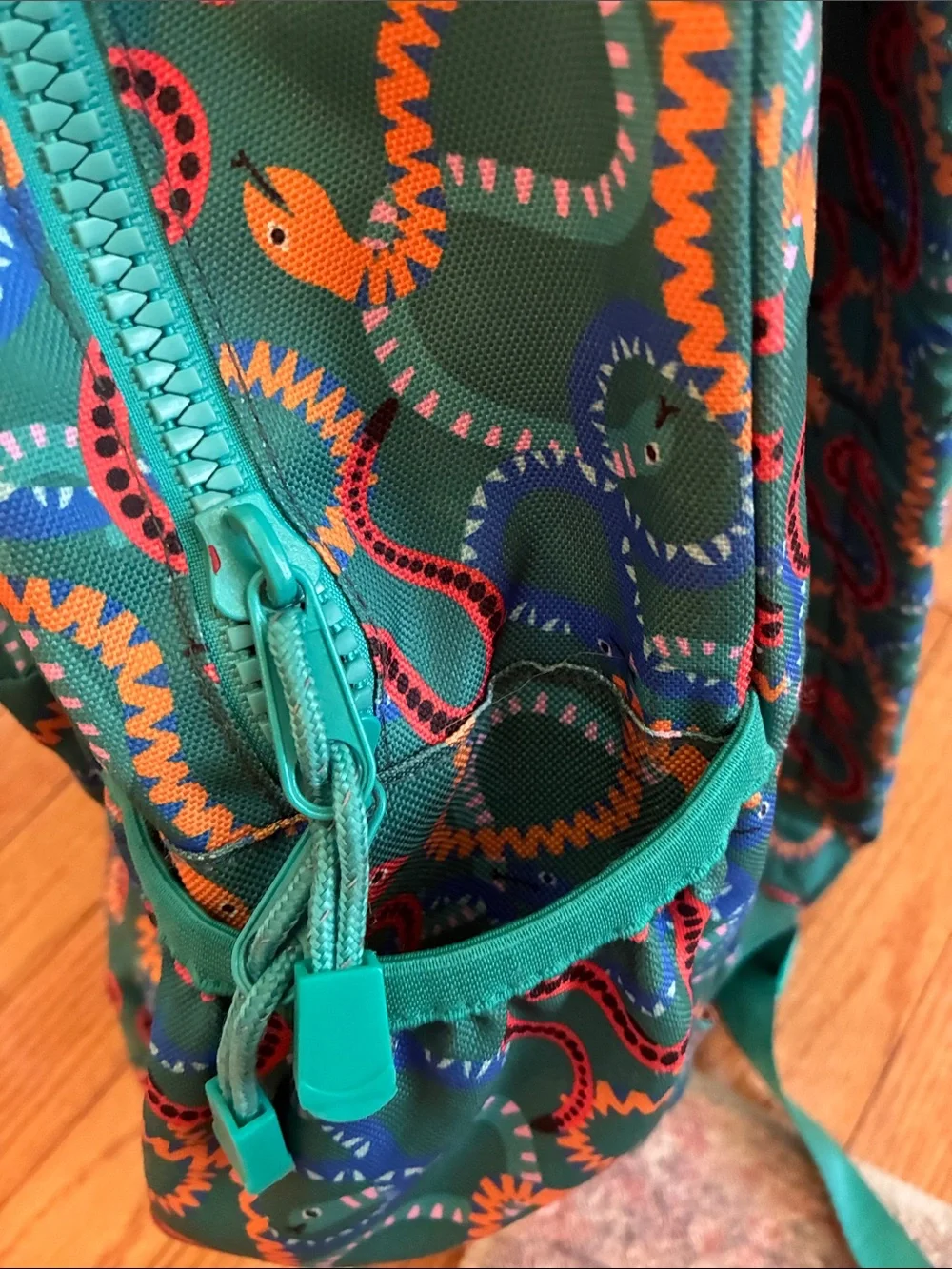 Crate&Barrel Teal w/snakes Backpack and Lunch Bag Set with Coral and Blue Accent